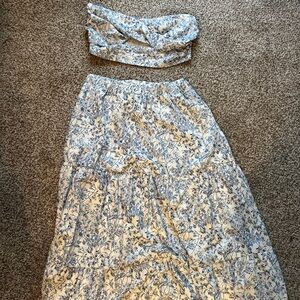 Floral Blue and White Skirt Set